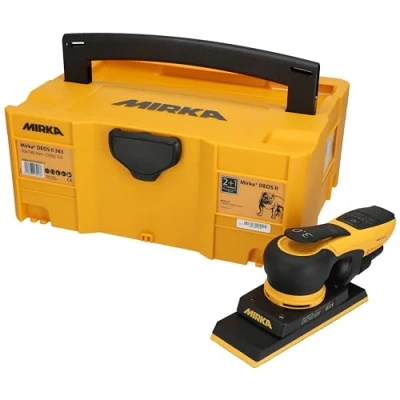 Abbildung von Mirka DEOS II 383 Schwingschleifer im Koffer 70x198mm 300 W vibrationsarme Schleifmaschine für staubfreies Schleifen von Holz, Trockenbau &amp; Metall mit Klett Schleifpapier, MID3834044