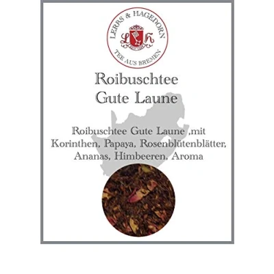 Abbildung von Lerbs &amp; Hagedorn, Roibuschtee Gute Laune 250g (ca. 21 Liter) Korinthen, Papaya, Rosenblütenblätter, Ananas, Himbeeren