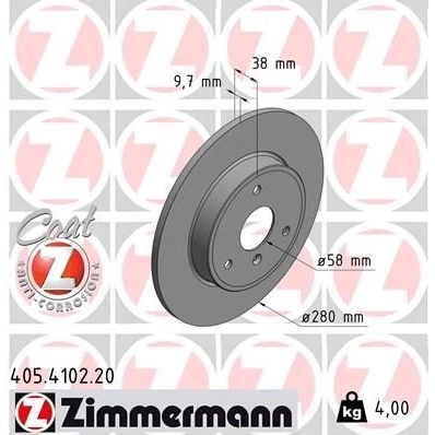 Abbildung von ZIMMERMANN COAT Z 405.4102.20 Bremsscheibe 280 10 4/3 3 112 voll beschichtet hochgekohlt SMART: Fortwo II Coupe, Cabrio