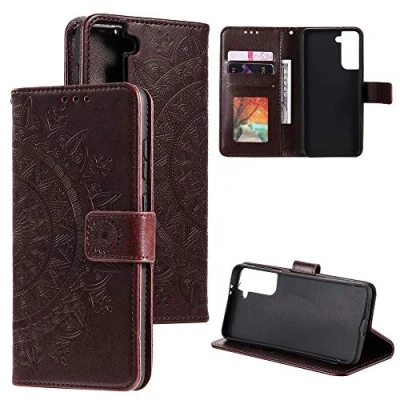 Abbildung von CoverKingz Schutzhülle kompatibel mit Samsung Galaxy S21 5G Handycover Kartenfach Schutztasche Wallet Flip Case klappbar Motiv Mandala Braun