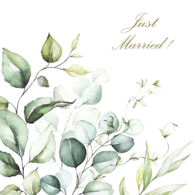 Abbildung von ti flair Papierserviette, Servietten Papier 33x33cm 3lagig Eukalyptuszweig Just Married 20 Stück