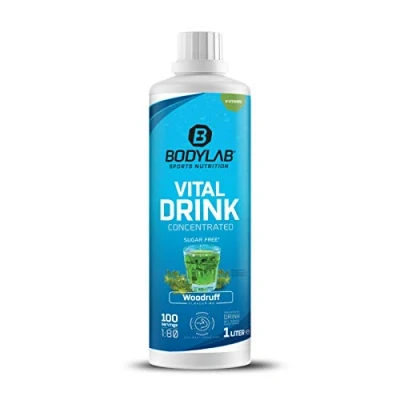 Abbildung von Bodylab24 Vital Drink Concentrated Waldmeister 1000ml, Getränkekonzentrat zuckerfrei, Zero Sirup, mit Vitaminen und L Carnitin, Sportgetränk wenig Kalorien