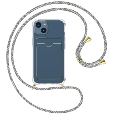 Abbildung von mtb more energy® Handykette mit Kartenfach kompatibel iPhone 15 Fancy Fishnet/Goldfarbene Ösen Smartphone Hülle zum Umhängen Anti Shock Full TPU Case