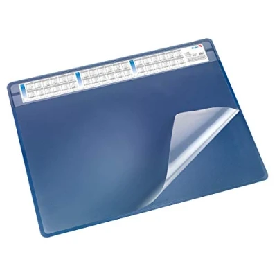 Abbildung von Läufer 47605 Durella Soft Schreibtischunterlage mit transparenter Auflage und Kalender, rutschfeste Schreibunterlage, Zubehör für Schreibtisch, 50 x 65 cm, blau