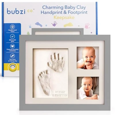 Abbildung von Bubzi Co Handabdruck Fußabdruck Baby Fotorahmen Set für Neugeborene Mädchen Jungen, Gerahmte Bilder Geschenk, Fotoalbum Baby, Andenkenbox, Wanddekoration Zimmer Kinderzimmer (Cool Gray)