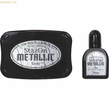 Abbildung von Tsukineko StazOn Metallic Stempelkissen &amp; Silberfarben
