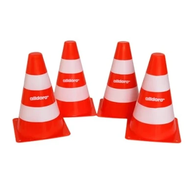 Abbildung von alldoro Pylonen 60090, 4 Warnkegel in orange weiß, je 17 x 13 cm, stapelbar