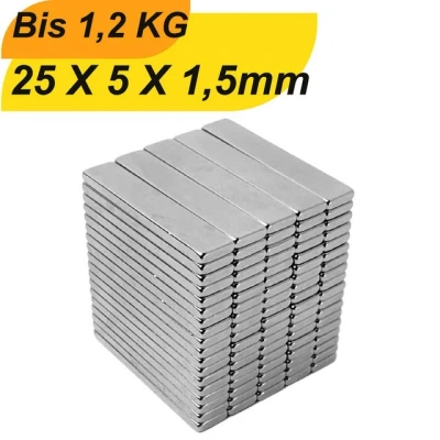 Abbildung von MaajeeKuto Magnet Neodym 25x5x1,5 mm Supermagnete Kubischer (50 St)