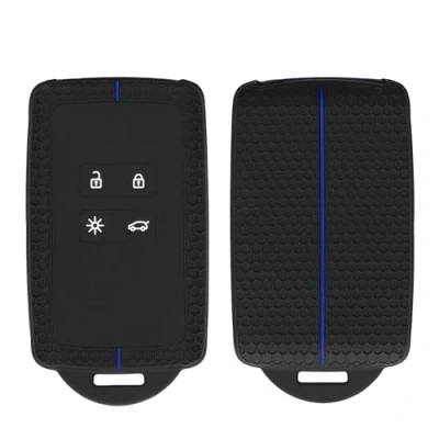 Abbildung von kwmobile Silikon Autoschlüssel Schutzhülle kompatibel mit Renault 4 Tasten Smartkey (nur Keyless Go) Hülle Wabendesign Schlüsselhülle Schwarz Blau