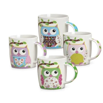 Abbildung von matches21 HOME &amp; HOBBY Tasse Süsse Kaffeetassen 4er Set lustige Eulen gepunktet, Porzellan, Tee Kaffee Becher, modern, weiss bunt, 300 ml