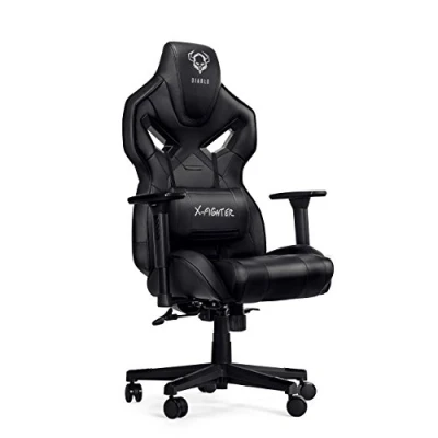 Abbildung von Diablo X Fighter Gaming Stuhl Bürostuhl Verstellbare Armlehnen 3D Lendenkissen Wippfunktion Kunstlederbezug Perforiert Farbwahl (schwarz)