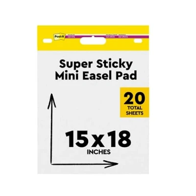 Abbildung von Post it Super Sticky Selbsthaftendes Mini Meeting Chart/Flipchart Mini, Weiß, 38 cm x 45.7 cm, 20 Blättern Selbstklebendes Flipchartpapier für Brainstormings überall