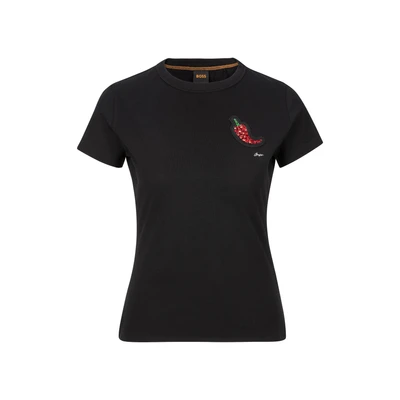 Abbildung von BOSS Endora Tshirt print, Damen, Größe: Large, Black