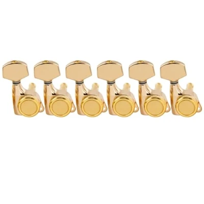 Abbildung von Musiclily Pro 6 in Line Gitarren Locking Mechaniken 18:1 Ratio Tuners Tuning Pegs Keys Machine Heads für Strat Tele Style E Gitarre, Gold mit Hex Button