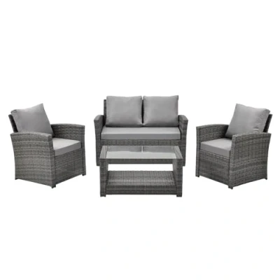 Abbildung von SVITA Roma Polyrattan Lounge Rattan Garten Möbel Set mit Sofa und Sessel Gartenlounge Essgruppe Tisch Grau