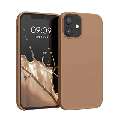 Abbildung von kwmobile Hülle kompatibel mit Apple iPhone 12 Mini Silikon Handy Case Handyhülle weiche Oberfläche kabelloses Laden Cappuccino
