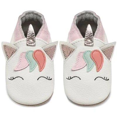 Abbildung von IceUnicorn Krabbelschuhe Baby Lauflernschuhe Jungen Weiche Leder Babyschuhe Kleinkind Lederschuhe mädchen Babyhausschuhe(Einhorn Weiße,0 6)