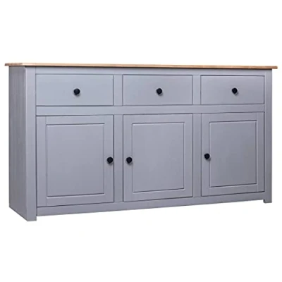 Abbildung von vidaXL Massivholz Panama Kiefer Sideboard mit 3 Schubladen Türen Kommode Beistellschrank Mehrzweckschrank Anrichte Schrank Grau 135x40x80cm