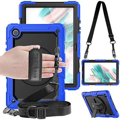 Abbildung von TECHGEAR Utility Hülle Kompatibel mit Samsung Galaxy Tab A8 10.5 (SM X200/SM X205) Robust Stoßfest Outdoor Schutzhülle 360 Grad Schwenkständer, Hand Schultergurt, Eingebaut Bildschirm Blau