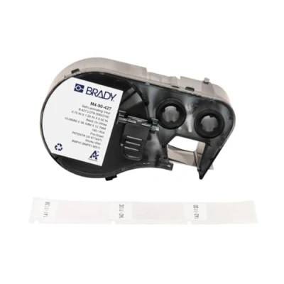 Abbildung von Brady Authentische (M4 90 427) selbstklebende Vinyl Etiketten, 3,8 cm H x 1,9 B, Schwarz auf Weiß, transparent, 180 Etiketten