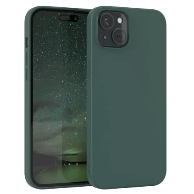 Abbildung von EAZY Case Silikonhülle für iPhone 15 Plus Hülle Silikon Grün weich stoßfeste Handyhülle Schutzhülle mit Kameraschutz Dünn Premium Schutz Cover TPU Phone Bumper in Piniengrün
