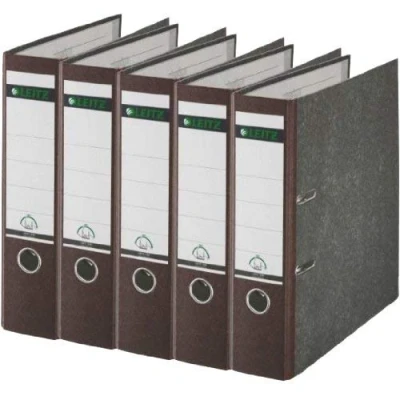 Abbildung von Leitz Qualitäts Ordner 180, 20er Pack, A4, CO2 kompensiert, 100 Prozent recycelter Karton, 8 cm Rückenbreite, Wolkenmarmor Papier, Brauner Rücken, 10805075
