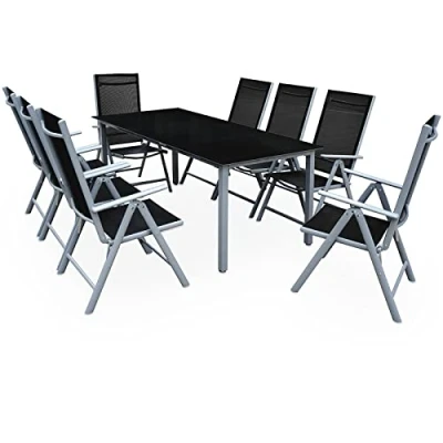 Abbildung von Casaria® Gartenmöbel Set 8 Stühle mit Tisch 190x90cm Aluminium Sicherheitsglas Wetterfest Klappbar Modern Terrasse Balkon Möbel Sitzgruppe Garnitur Bern