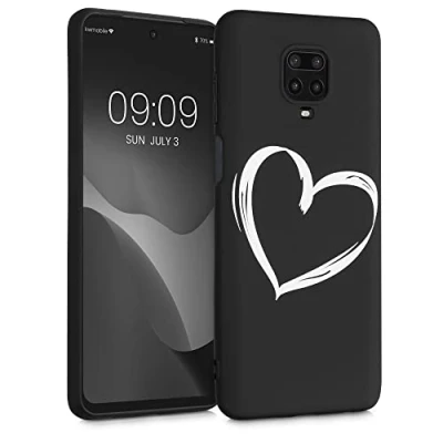 Abbildung von kwmobile Hülle kompatibel mit Xiaomi Redmi Note 9S / 9 Pro Max Handyhülle Silikon Case Herz Brush Weiß Schwarz