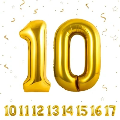 Abbildung von Geburtstag zahlen luftballon 10 jahre Gold Folienballon XXL Riesen in 40&quot; 101cm Geburtstagsdeko Ballon Zahl Deko zum .Fliegt mit Helium