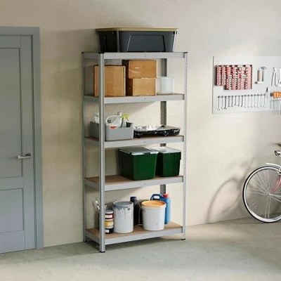 Abbildung von Home Vida Regal mit 5 Ablagen, Hochregal, Nietenlos, Industriell, Lagern, Fächer, Stahl, Groß, Galvanisiert