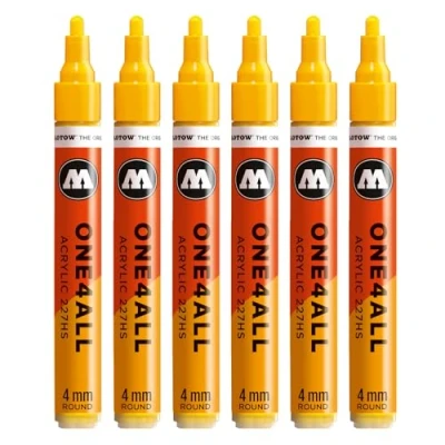Abbildung von Molotow One4All 227HS Acryl Marker (4,0 mm Strichstärke, hochdeckend und permanent, schnell trocknend, nachfüllbar, für fast alle Untergründe) 6 Stück Farbe 239 signalgelb