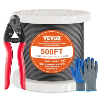 Abbildung von VEVOR Stahlseil Drahtseil Seil Draht Rostfrei Ф3,18mmx152,4m 7,1kN 7x7 Stränge