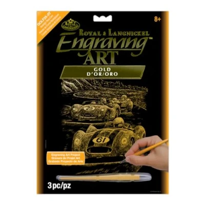 Abbildung von Royal &amp; Langnickel GOLF25 Engraving Art/Kratzbilder, DIN A4, Nostalgische Rennwagen, gold