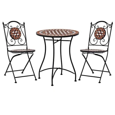 Abbildung von vidaXL Mosaik Bistroset 3 TLG. Sitzgruppe Balkonset Balkonmöbel Sitzgarnitur Gartenmöbel Mosaiktisch 2 Mosaikstühle Keramik Terrakotta