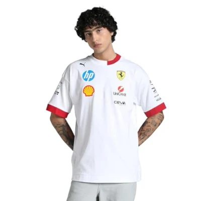 Abbildung von PUMA Scuderia Ferrari F1 2025 Oversized Fahrer T Shirt Weiß Größe: 3XL
