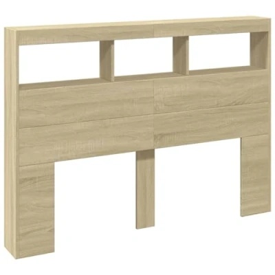 Abbildung von vidaXL LED Kopfteil mit Ablagen, Bettkopfteil offenen Fächern, Betthaupt für Schlafzimmer, Bettzubehör, Sonoma Eiche 140x17x102cm Holzwerkstoff