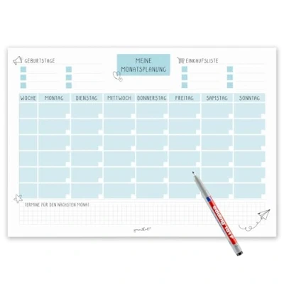 Abbildung von Platzset, Magnetischer Monatsplaner I Whiteboard blau undatiert DIN A3 Woche, Timr