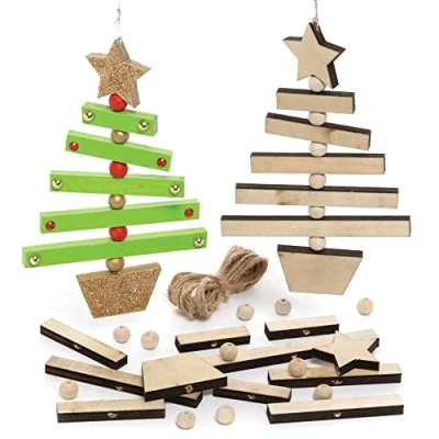 Abbildung von Baker Ross FE902 Weihnachtsbaumschmuck Bastelset aus Holz 3er Pack, Holzbasteleien zum Basteln und Dekorieren, Weihnachtsschmuck Selbermachen