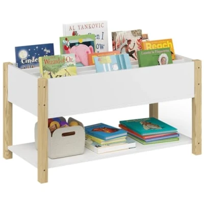 Abbildung von Bellabino Kinderregal Teme, Bücherregal, Spielzeugregal, 4 Fächer für Bücher, 1 Ablagefach Spielzeug, weiß/natur