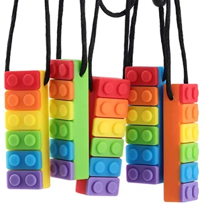 Abbildung von Yeglg 5 x sensorische Kau Halskette, sensorisches Spielzeug Autismus Kinder oder Babys ab 3 Monaten, ungiftiges Halskette Kinder, zum Zahnen von Autistik, Angstzuständen