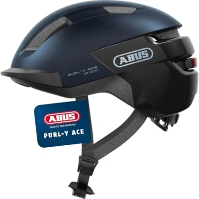 Abbildung von ABUS Fahrradhelm Purl Y ACE mit LED Licht geeignet Fahrten auf E Bike und S Pedelec Trendiger NTA Schutzhelm für Erwachsene Jugendliche Blau, Größe L
