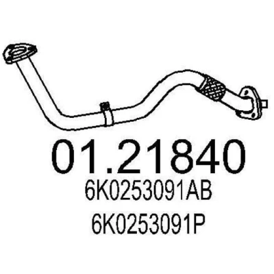 Abbildung von MTS 01.21840 Abgasrohr 850 vorne für Mittelschalldämpfer SEAT: Ibiza 2, Cordoba I Limousine, VOLKSWAGEN: Polo III Classic
