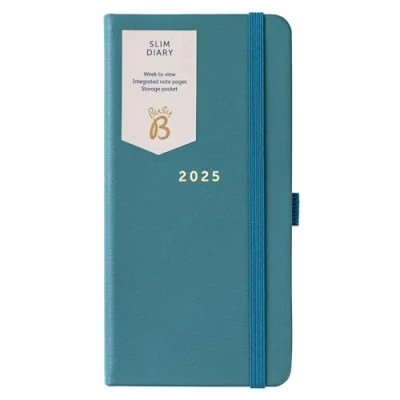 Abbildung von Busy B Dünner Wochenplaner 2025 mit grünem Kunstledereinband, kompaktes Design, Taschenkalender, Wochenansicht, Notizseiten und Aufbewahrungstasche, Tagebuch im Handtaschenformat für Organisation