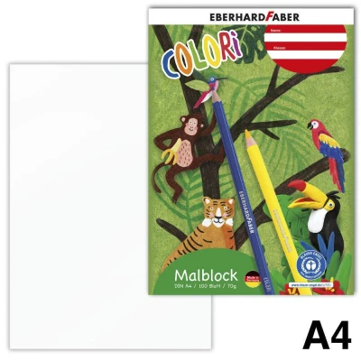 Abbildung von Eberhard Faber 579960 Malblock DIN A4, weiß, 100 Blatt 70 g/m² Papier, Zeichenblock radierfest