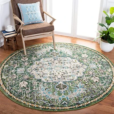 Abbildung von Safavieh Boho Teppich für Wohnzimmer, Esszimmer, Schlafzimmer, Madison Collection, Kurzer Flor, Silber und Elfenbein, 244 x cm