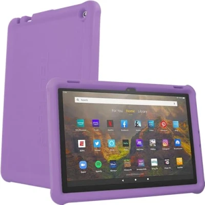 Abbildung von TECHGEAR Schutzhülle für Amazon Fire HD 10 Zoll / Kids 13. Generation 2023, robuste, stoßfeste, weiche Silikon mit Displayschutzfolie, Lila