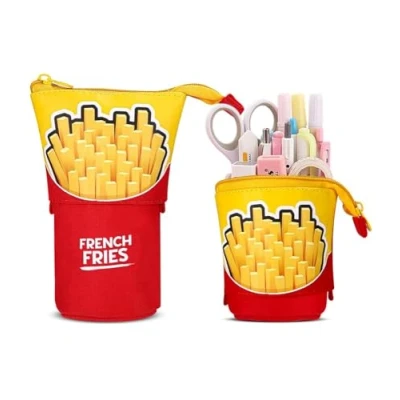 Abbildung von Xespis Federmäppchen Reißverschluss, Teleskopisch Mäppchen, 2 in 1 Standmäppchen, Federtasche Mädchen, Schüttelpenal Teenager, Schulmäppchen, für Mädchen Geschenke 7 8 9 10 11 12 Jahre (Fritten)
