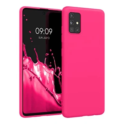 Abbildung von kwmobile Hülle kompatibel mit Samsung Galaxy A51 weiches TPU Silikon Case Cover geeignet für kabelloses Laden Neon Pink