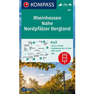 Abbildung von KOMPASS Wanderkarte 831 Rheinhessen, Nahe, Nordpfälzer Bergland 1:50.000: 4in1 Wanderkarte, mit Aktiv Guide und Detailkarten inklusive Karte zur ... Fahrradfahren. Skitouren. Langlaufen.