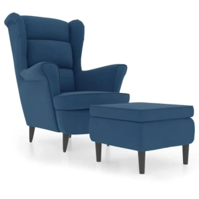 Abbildung von vidaXL Ohrensessel mit Hocker Armlehnen Fernsehsessel Polstersessel Loungesessel Wohnzimmersessel TV Sessel Ruhesessel Relaxsessel Blau Samt
